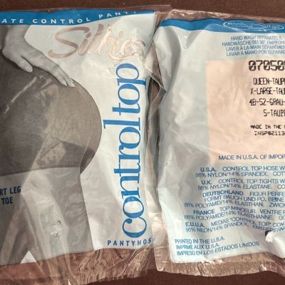 Set Of 2 SILKIES 2003 Control Top Blue Bag Queen Size XL Taupe New